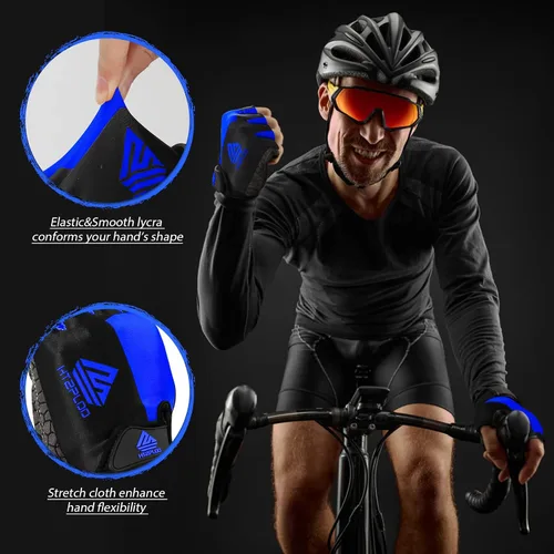 Miniatura 4 de HTZPLOO Guantes de bicicleta para hombres y mujeres con almohadilla antideslizante que absorbe los golpes, guantes de ciclismo ligeros de medio dedo