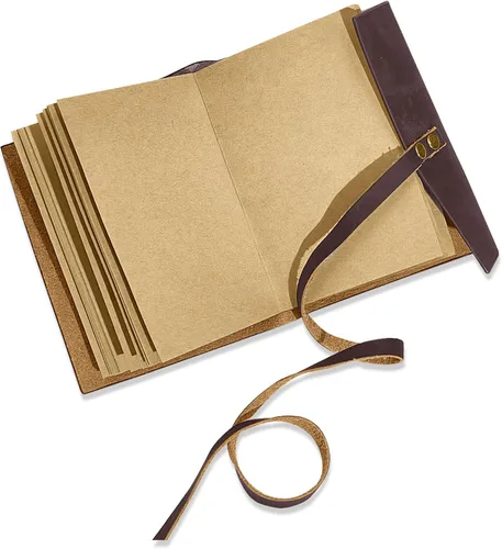 Miniatura 5 de Diario de cuero genuino de 4 x 6 pulgadas para hombres y mujeres con caja de regalo, 300 páginas de papel kraft forradas, diario encuadernado