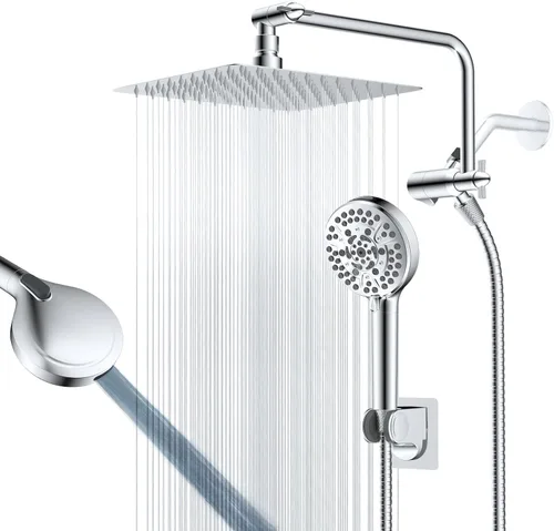 Miniatura 17 de Cabezal de ducha de metal de 12 pulgadas, cabezal de ducha de alta presión, cabezal de ducha de mano con brazo de extensión de ducha ajustable de 11