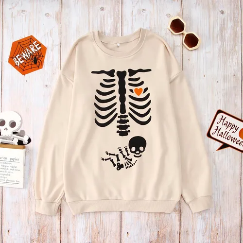 Miniatura 5 de Sudadera de esqueleto de rayos X para mujer, sudadera de maternidad de Halloween, cuello redondo, sin botones, para anuncio de embarazo