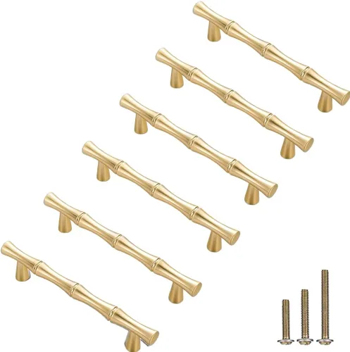6 pomos de aleación de zinc maciza en forma de bambú, tiradores de puerta de armario de armario, armario, accesorios decorativos para muebles