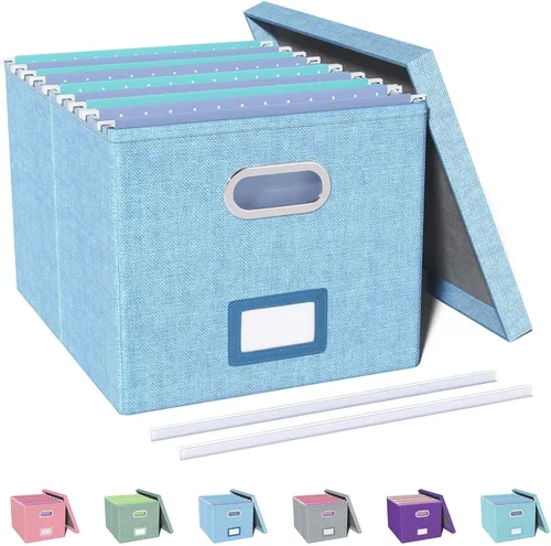 Miniatura 48 de Organizador de archivos en paquete de 2, caja archivadora portátil con tapa, compatible con carpetas tamaño carta/legal, organizador de documentos
