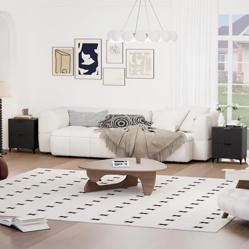 Miniatura 19 de Royal Windsor Mesita de noche acanalada con 3 cajones, mesa auxiliar lateral, armario de almacenamiento de acento, mesita de noche moderna