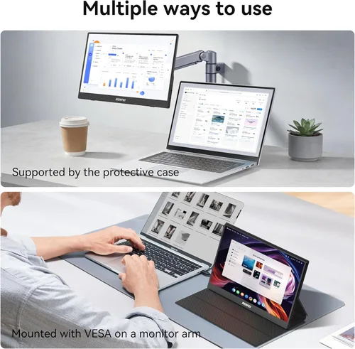 Miniatura 7 de BENFEI Monitor portátil de 15.6 pulgadas, pantalla FHD 1080P HDMI USB-C para juegos, pantalla IPS HDR ultradelgada con cubierta inteligente