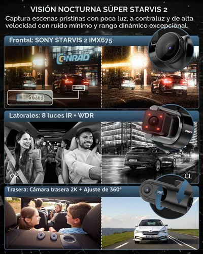 Miniatura 3 de IIWEY Cámara de tablero de 4 canales de visión de 360°, STARVIS 2 frontal 2.7K trasero 2K interior 1080P x2, 8IR LED visión nocturna 3.0, PlateTag