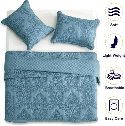 Miniatura 3 de CHIXIN Juego de colcha extragrande tamaño King – Funda de cama ligera – Hermosas costuras – Colcha reversible de 5 piezas – Patrón de paisley