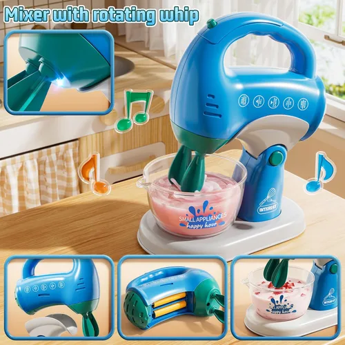Miniatura 5 de PEADUCK Juego de electrodomésticos de cocina 3 en 1 para niños, juguetes de simulación con licuadora, mezcladores, dispensador de agua, sonidos