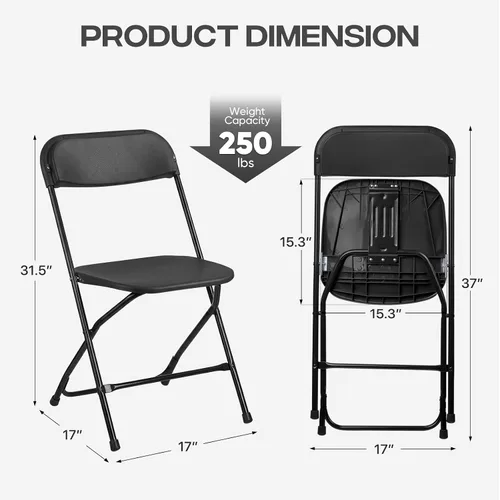Miniatura 3 de Paquete de 10 sillas plegables, sillas de comedor plegables negras para bodas, fiestas, eventos, exteriores e interiores, sillas plegables