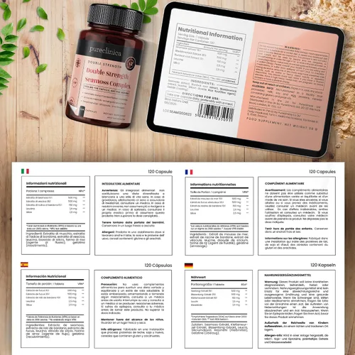 Miniatura 6 de pureclinica Complejo Seamoss de doble fuerza, 1155 mg x 120 cápsulas (suministro para 4 meses) - con 500 mg Seamoss, 500 mg de vejiga y 150 mg