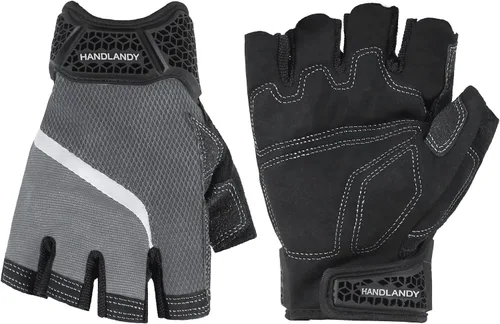 Miniatura 17 de HANDLANDY Guantes tácticos de impacto sin dedos para hombre, guantes de trabajo con agarre acolchado de medio dedo, guantes de conductor de Verde