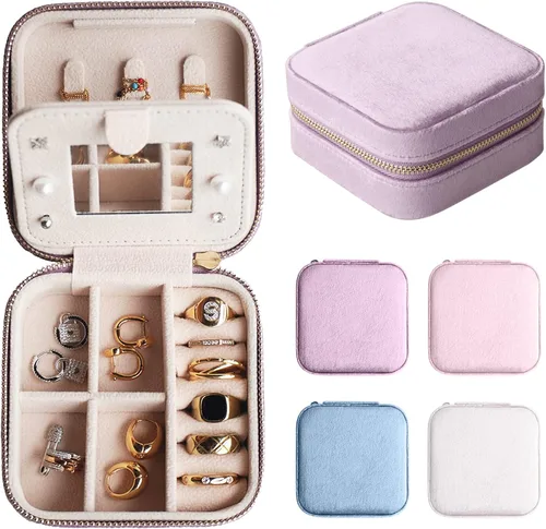 Joyero de viaje de terciopelo, mini organizador de viaje portátil, pequeñas cajas de joyería para mujeres, regalos de dama de honor y artículos