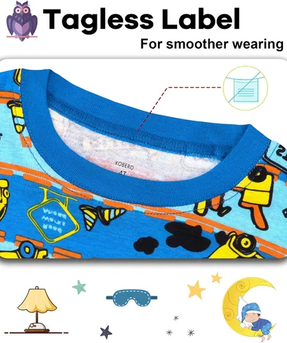 Miniatura 2 de KOBERO Boys Pajamas 4 Pieces Long Set 100% Cotton Sleepwear Size 18 Months-12 Years