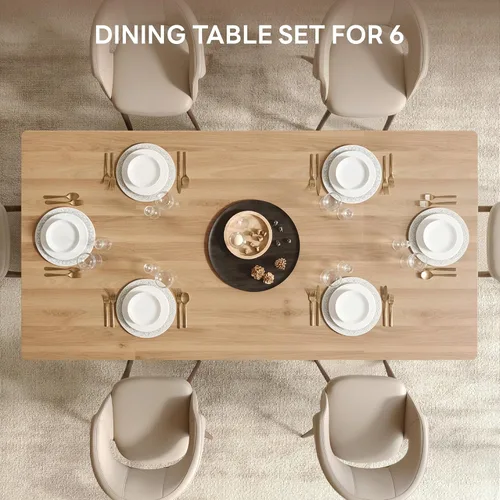 Miniatura 7 de LIKIMIO Mesa de comedor de granja de 78.7 pulgadas para 6-8 personas, parte superior de madera extra gruesa con 2 cajones de almacenamiento Blanco