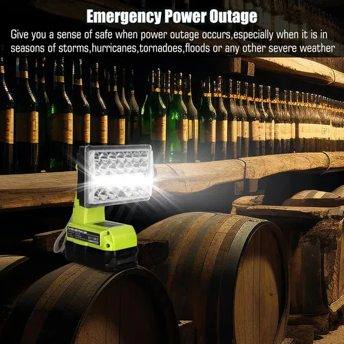 Miniatura 7 de Linterna de 18 W compatible con batería Ryobi de 18 V, luz de 2000 lúmenes, 18 V, proyector de 18 V con puerto USB, puerto tipo C, cabezal giratorio
