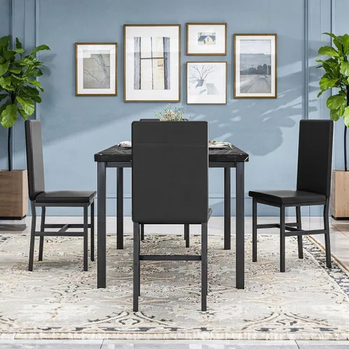 Miniatura 6 de Recaceik Juego de mesa de comedor para 4, mesa de cocina y sillas con mesa de mármol sintético y 4 sillas tapizadas de cuero para cocina, comedor