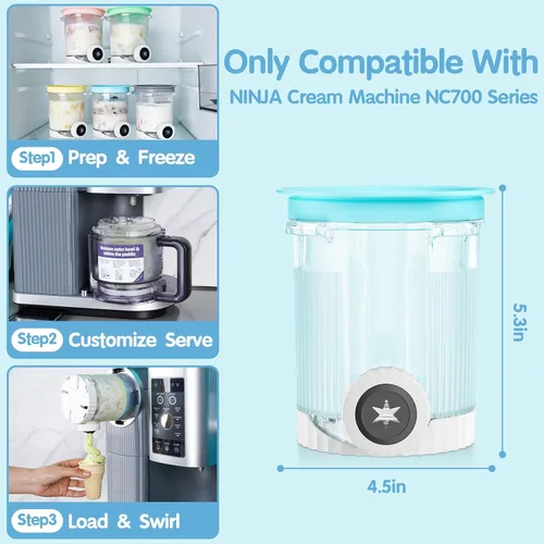 Miniatura 3 de Paquete de 4 pintas y tapas de remolinos de crema para máquina de helados Ninja serie NC700, recipientes de crema de repuesto para máquinas