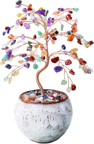 Runyangshi Árbol de la vida de cristal de chakras, árbol de cristal curativo natural grande de 8 pulgadas, que trae dinero, buena suerte, energía
