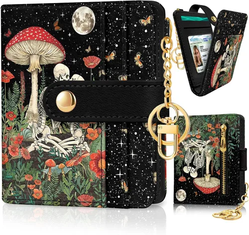 Miniatura 28 de Jogjam Cartera pequeña para mujer, Rfid delgada y compacta para tarjetas de crédito, billetera plegable de piel sintética, bolsillo con cremallera