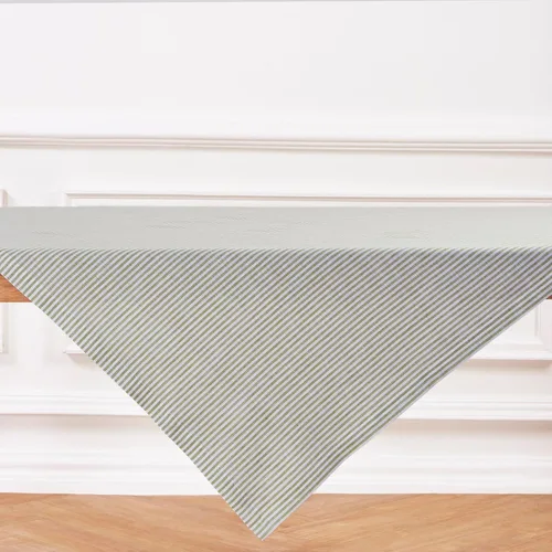 Miniatura 3 de Solino Home Mantel de lino 100 % puro de 52 x 52 pulgadas, mantel cuadrado de aguacate y blanco de rayas estrechas, hecho a mano, lavable a máquina