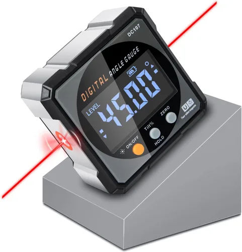 Buscador de ángulo digital con láser electrónico – Calibre de ángulo magnético fuerte de 4 lados, inclinómetro de cubo con luz de fondo,
