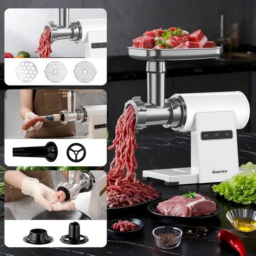 Miniatura 3 de Picadora de carne eléctrica para uso doméstico, potencia máxima de 2800 W, cuerpo de metal resistente con inversión automática, 2 cuchillas y 3