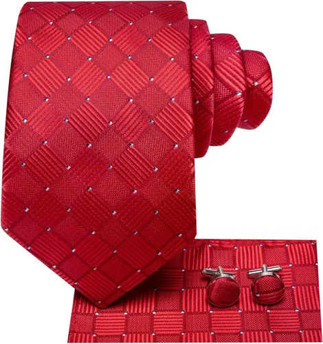 Miniatura 240 de Hi-Tie Corbata clásica de cachemira para hombre con pañuelo y gemelos a cuadros