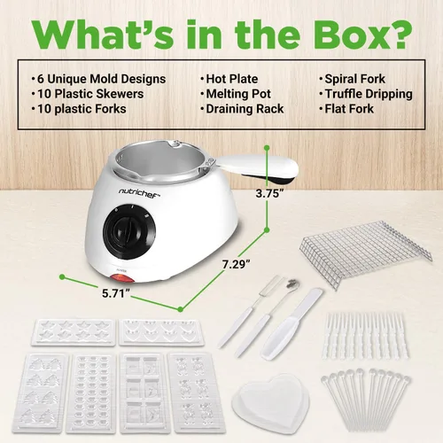 Miniatura 7 de NutriChef Olla eléctrica para fondue Calentador de chocolate de 25 W Capacidad de 8.8 onzas Función de inmersión para mantener caliente y olla