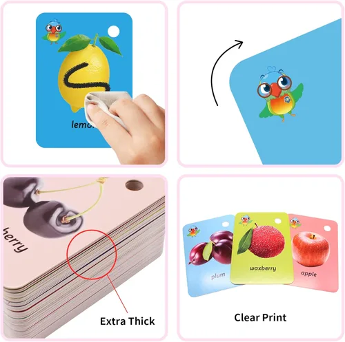 Miniatura 5 de Juego de 262 tarjetas flash para niños, palabras visuales, regalos para niños, animales terrestres, animales del océano, frutas, ABC 6 en 1