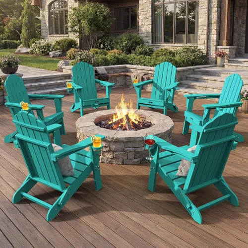 Miniatura 48 de Silla Adirondack plegable, silla Adirondack de HDPE con 2 soportes para tazas, sillas para fogatas al aire libre de fácil montaje para patio