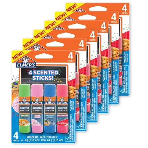 Elmer's Barras de pegamento perfumadas, lavables, transparentes, variados, 0.21 oz, 6 paquetes de 4 (24 unidades en total)