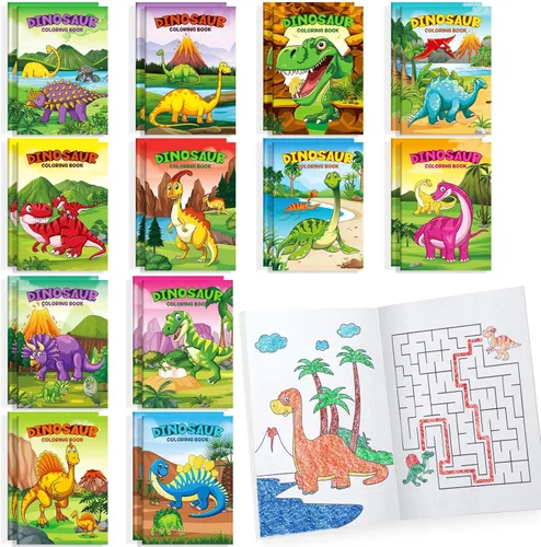 BenLouis 24 Piezas Libros Mini para Colorear de Dinosaurios Recuerdos de Fiesta Dino para Niños Libros de Actividades Pequeños al Por Mayor para