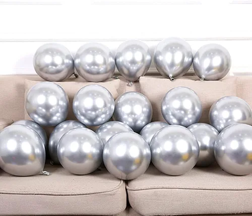 Miniatura 3 de KBZVNAF Globos de látex cromados metálicos plateados, paquete de 50 globos redondos de helio de 12 pulgadas para cumpleaños, boda, graduación, baby