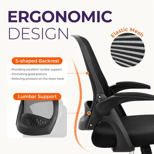 Miniatura 4 de NEO CHAIR Silla de escritorio de oficina para juegos de computadora, soporte lumbar ergonómico con reposabrazos acolchado abatible, altura ajustable