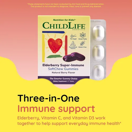 Miniatura 6 de CHILDLIFE ESSENTIALS Gomitas SoftChew superinmunes de saúco para niños, apoyo inmunológico con vitamina C y vitamina D3, suplemento inmunológico