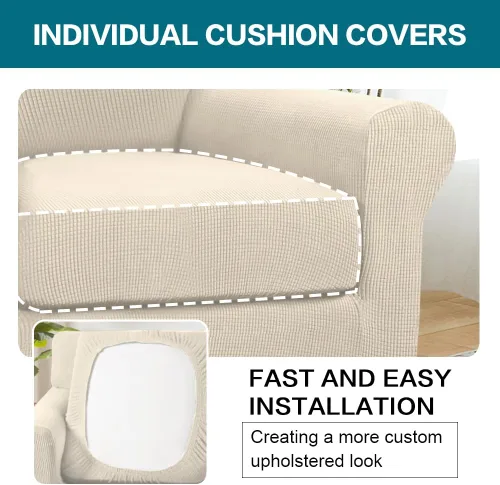 Miniatura 5 de Turquoize 2 fundas para sillas de sala de estar, funda de sofá con fundas de cojín individuales, funda de muebles para sillas (silla, beige biscotti)