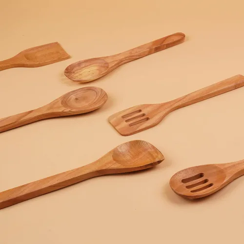 Miniatura 8 de Ajuny Juego de utensilios de cocina de madera, 6 cucharas y espátulas de madera, utensilios de cocina no tóxicos, seguros para sartén antiadherente