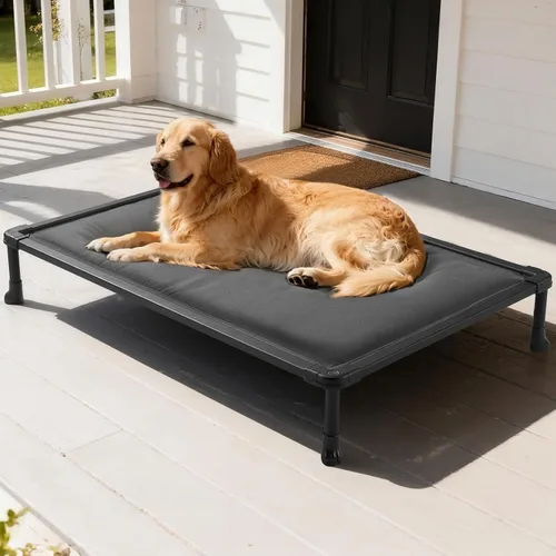 Miniatura 9 de Veehoo Cama elevada para perros a prueba de masticación, catre elevado duradero para mascotas con tapete impermeable relleno de algodón de Negro