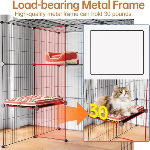Miniatura 3 de Oneluck Jaulas para Gatos de 3 Niveles Recinto Interior Corralito DIY para Gatos Catio Desmontable Jaulas de Alambre Metálico para Gatos Jaula