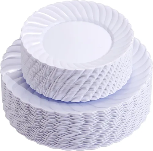Miniatura 12 de U-QE 100 platos de plástico negro, platos desechables negros resistentes, que incluyen 50 platos llanos de 9 pulgadas y 50 platos de postre de 6.5