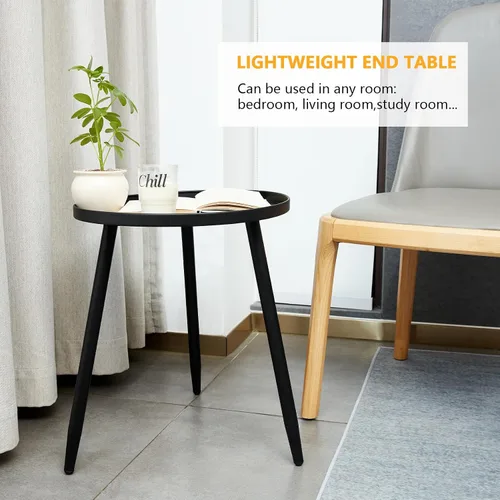 Miniatura 7 de Linpla Mesas auxiliares/auxiliares decentes – Pequeña mesa redonda decorativa, mesitas de noche estrechas de metal negro con 3 patas, ideal