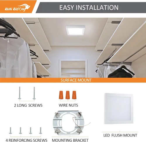Miniatura 6 de Lámpara de techo cuadrada LED de 9 pulgadas, equivalente a 60 W, 2700 K/3000 K/3500 K/4000 K/5000 K CCT seleccionable, CRI 90+, luz de panel LED
