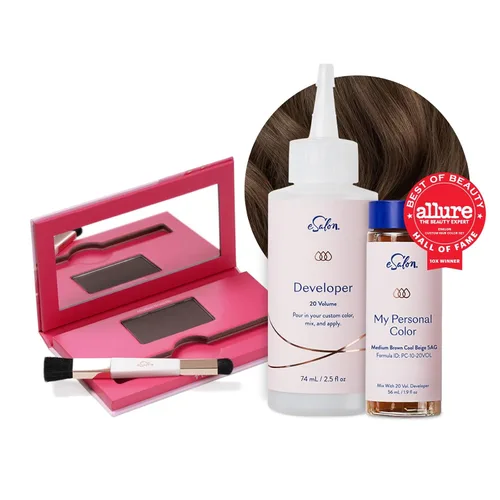 eSalon Kit de colorista personal de color marrón medio beige frío con polvo de retoque de raíces de color castaño medio para ocultar y cubrir la raíz
