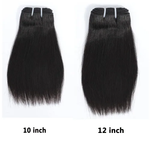 Miniatura 2 de Paquetes de cabello corto de 10 pulgadas y 12 pulgadas 10A, cabello virgen brasileño liso 4 paquetes de cabello liso 100% cabello humano liso sin