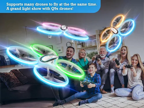 Miniatura 2 de Q9s Drones para niños, dron RC genial con retención de altitud y modo sin cabeza, cuadricóptero de pasatiempos con luz azul y naranja, 2