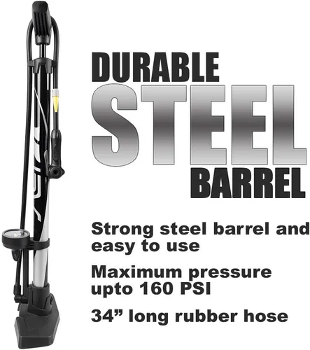Miniatura 5 de BV Bomba de bicicleta duradera para bicicleta de 17/24 pulgadas, cabezal de válvula inteligente, 160 psi, reversible automáticamente Presta