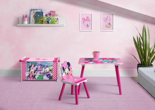 Miniatura 2 de Delta Children Disney Minnie Mouse Juego de 3 piezas para cuarto de juegos para niños pequeños – Incluye mesa, silla y caja de juguetes, rosa