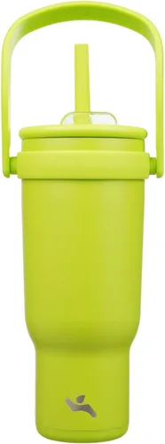 Miniatura 50 de Konokyo Vaso de 14 onzas con asa lateral, botella de agua aislada con popote y tapa 2 en 1, taza de acero inoxidable, taza de café de viaje