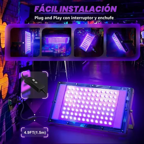 Miniatura 9 de Glostars Luz LED negra UV de 100 W, potente foco UV, IP66, lámpara de 395 nm para Navidad, fiesta de Halloween (2 paquetes)