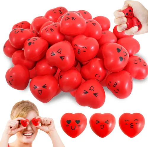 Miniatura 8 de 30 bolas de estrés con forma de corazón, mini bola sonriente de 1.5 pulgadas para aliviar el estrés en forma de corazón para juguetes de San