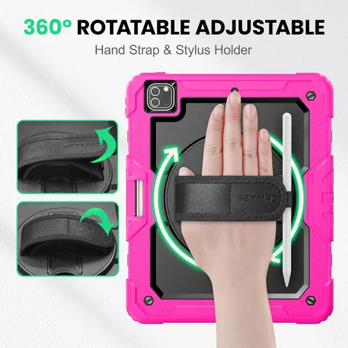 Miniatura 3 de SEYMAC Funda para iPad Pro 12.9 2022/2021/2020/2018, resistente protección a prueba de golpes con protector de pantalla, soporte giratorio de 360°